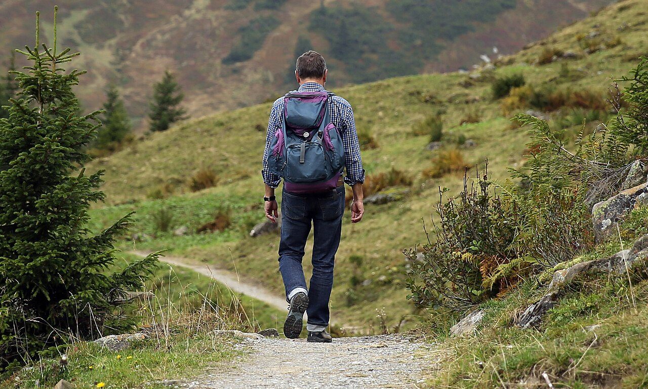 A trail crossing high mountain country