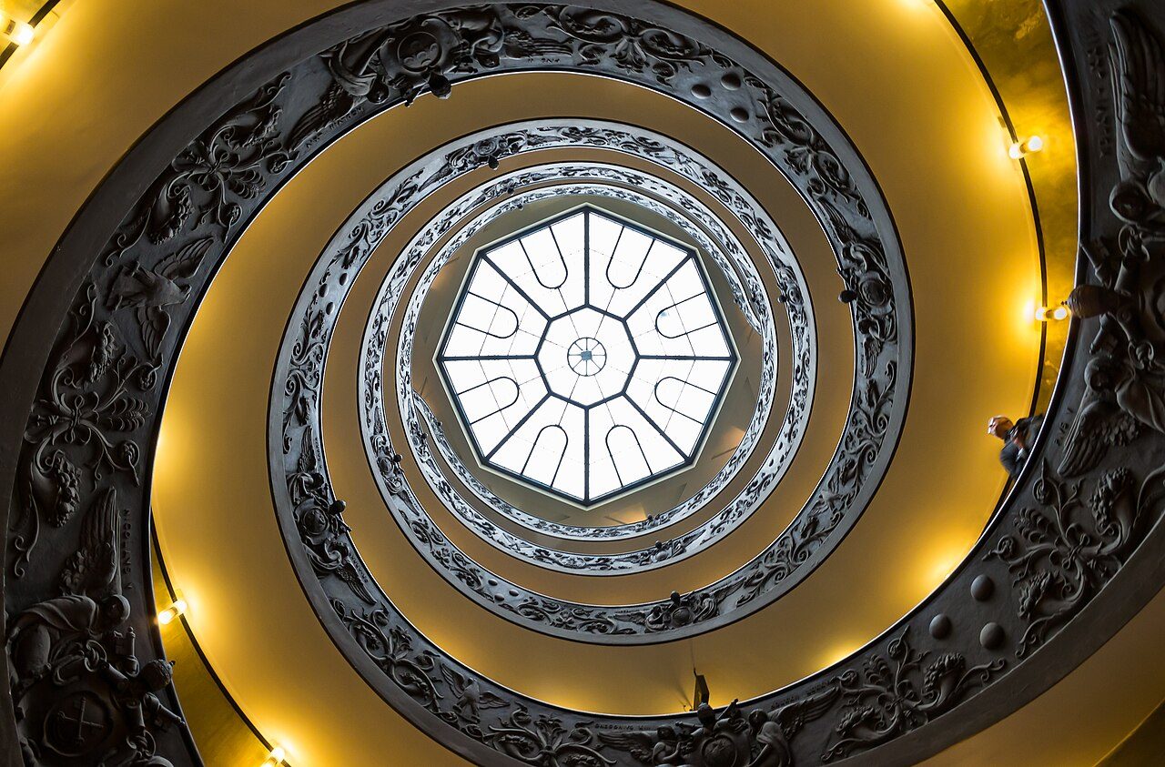 The spiral staircase of the Vatican Museums, seen from below